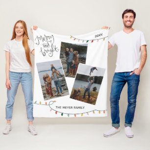 Vrolijk en helder kerstlicht drie foto's fleece deken