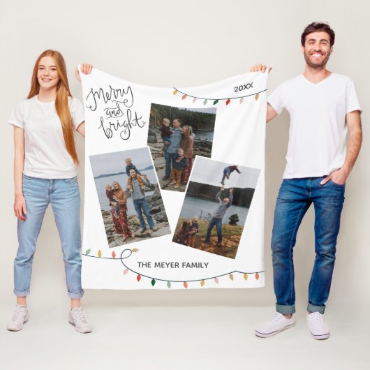 Vrolijk en helder kerstlicht drie foto's fleece deken (In situ)