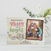 Vrolijk en helder kerstlicht fotokaart feestdagenkaart (Staand voorkant)