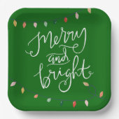 Vrolijk en helder kerstlicht Groen Papieren Bordje (Voorkant)