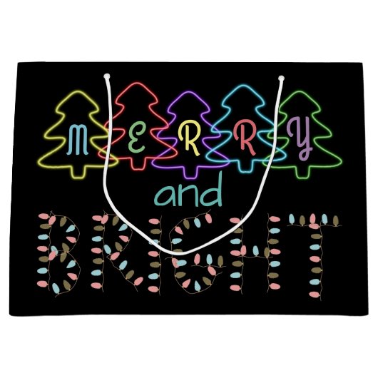 Vrolijk en helder kerstlicht groot cadeauzakje (Voorkant)