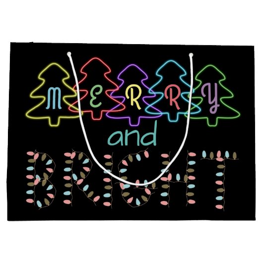 Vrolijk en helder kerstlicht groot cadeauzakje (Achterkant)