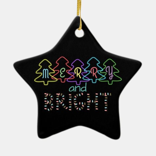 Vrolijk en helder kerstlicht keramisch ornament (Achterkant)