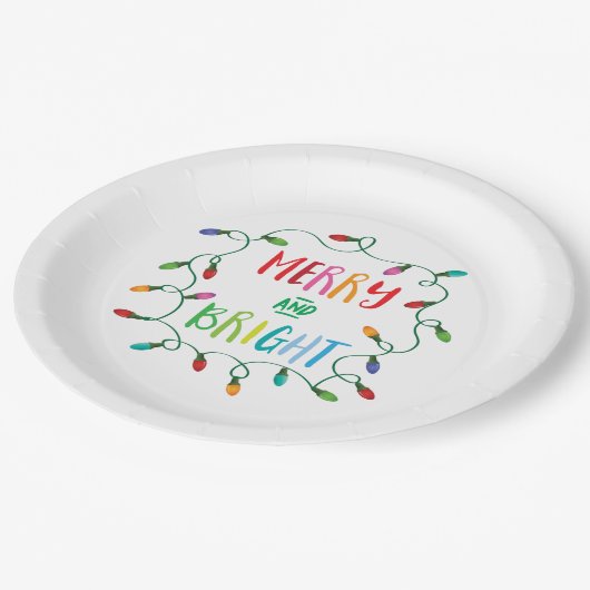 Vrolijk en helder kerstlicht papieren bordje (Gekanteld)