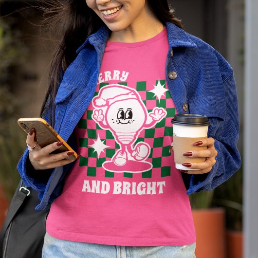 Vrolijk en helder kerstlicht Roze Vrouwen T-shirt