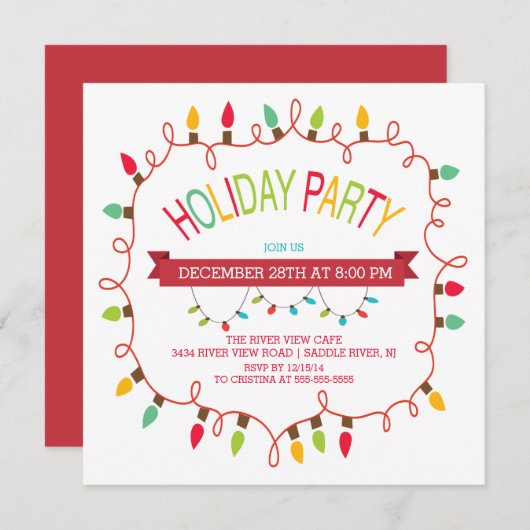 Vrolijk en helder kerstlicht vakantie uitnodiging (Voorkant / Achterkant)