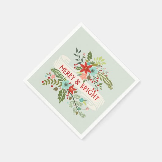 Vrolijk en helder Kerstmis Bloemen Vakantie Servet (Hoek)