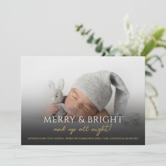 Vrolijk en helder Kerstmis geboorte aankondiging (Staand voorkant)