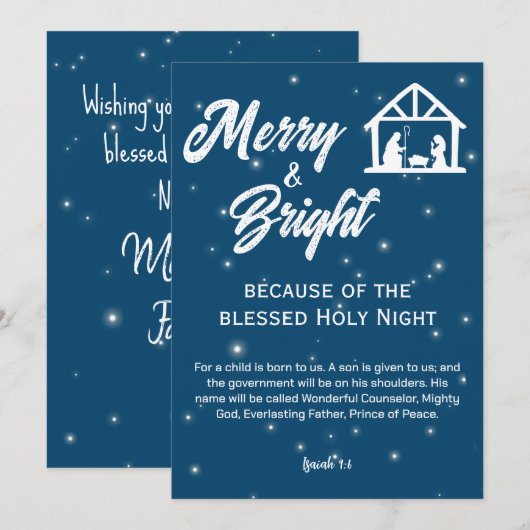 Vrolijk en helder Kerstmis Geboorte Wit Script Feestdagenkaart (Voorkant / Achterkant)