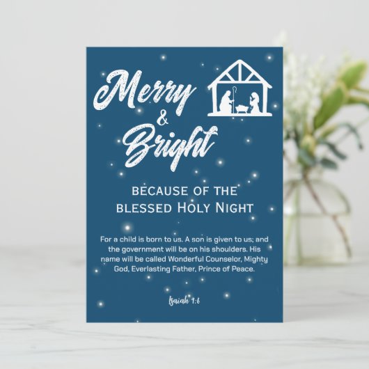 Vrolijk en helder Kerstmis Geboorte Wit Script Feestdagenkaart (Staand voorkant)