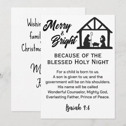 Vrolijk en helder Kerstmis Geboorte Zwart Script Feestdagenkaart (Voorkant / Achterkant)