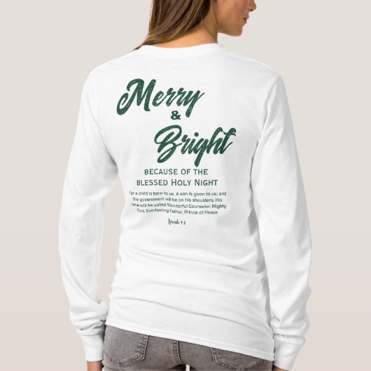 Vrolijk en helder Kerstmis Groen Script T-shirt (Achterkant)