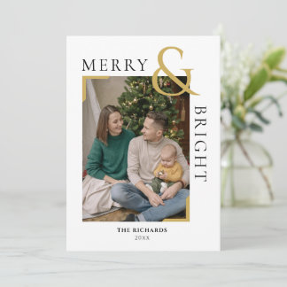 Vrolijk en helder Kerstmis Minimal Photo Card Kaart