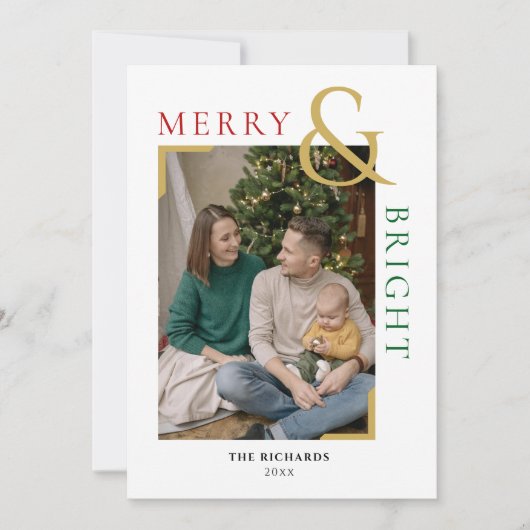 Vrolijk en helder Kerstmis Minimal Photo Card Kaart (Voorkant)