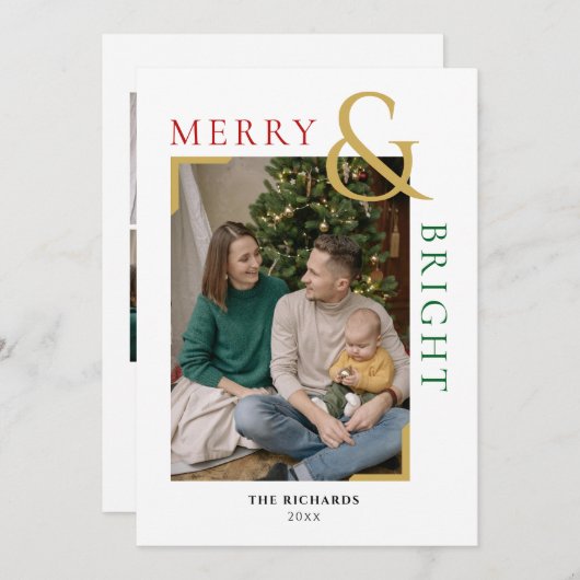 Vrolijk en helder Kerstmis Minimal Photo Card Kaart (Voorkant / Achterkant)