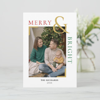 Vrolijk en helder Kerstmis Minimal Photo Card Kaart