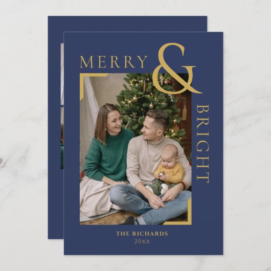Vrolijk en helder Kerstmis Minimal Photo Card Kaart (Voorkant / Achterkant)