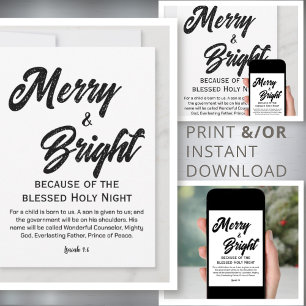 Vrolijk en helder Kerstmis Zwart Script Feestdagenkaart