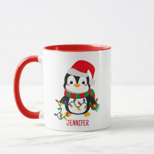Vrolijk en helder kerstpinguïn mok
