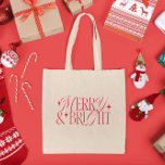 Vrolijk en helder kerstriten tote bag<br><div class="desc">Klassiek en vintage kerst thema canvas tas ontwerp met typografie tekst die zegt "vrolijk en helder" met sterren.</div>