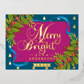 Vrolijk en helder kerstrood blauw folie feestdagen briefkaart (Voorkant)