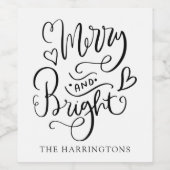 Vrolijk en helder kerstscript kalligrafie wijn etiket (Enkel label)