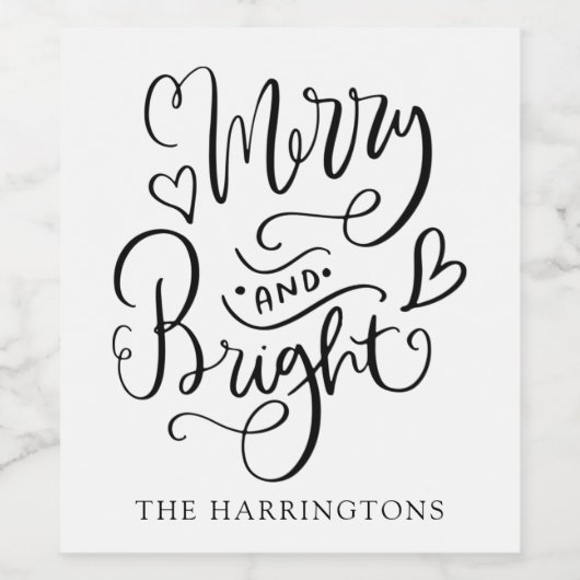 Vrolijk en helder kerstscript kalligrafie wijn etiket (Enkel label)