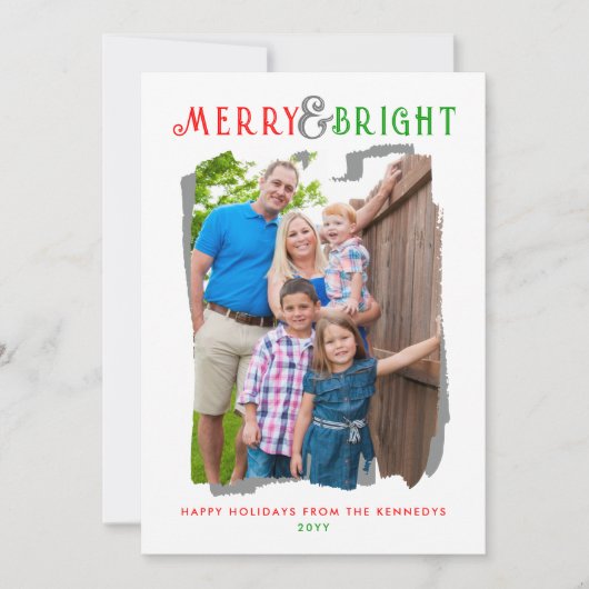 Vrolijk en helder kerstspel familiefoto feestdagenkaart (Voorkant)