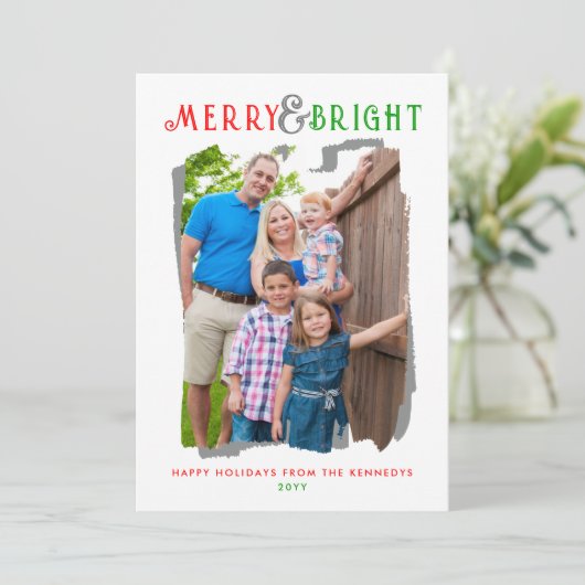 Vrolijk en helder kerstspel familiefoto feestdagenkaart (Staand voorkant)