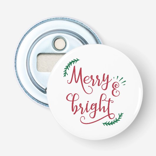 vrolijk en helder Kerstvakantie Button Flesopener (Voorkant)