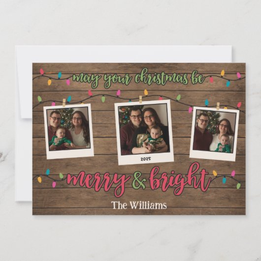 Vrolijk en helder kerstverlichting Foto Polaroids Feestdagenkaart (Voorkant)