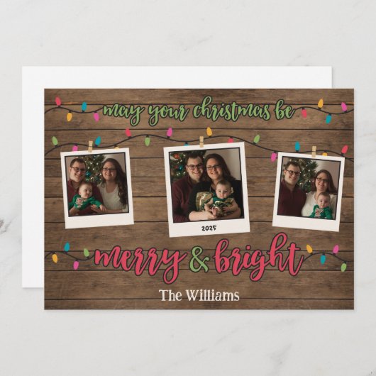 Vrolijk en helder kerstverlichting Foto Polaroids Feestdagenkaart (Voorkant / Achterkant)