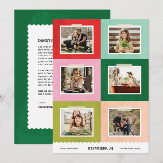 Vrolijk en helder kleur blokkeert vakantie fotokaa feestdagenkaart (Voorkant / Achterkant)