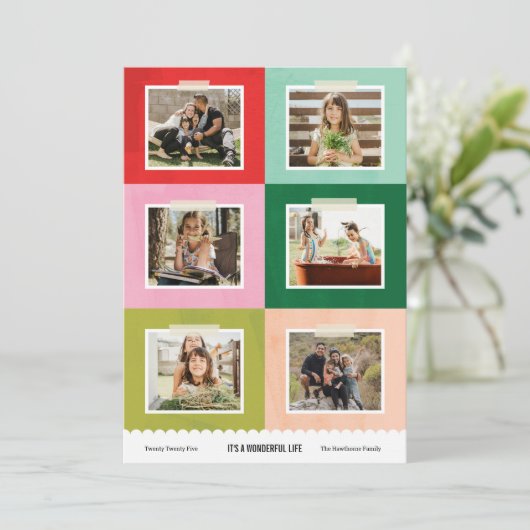 Vrolijk en helder kleur blokkeert vakantie fotokaa feestdagenkaart (Staand voorkant)