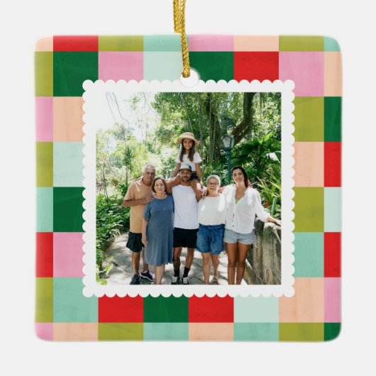 Vrolijk en helder kleurenblok keramisch ornament (Voorkant)