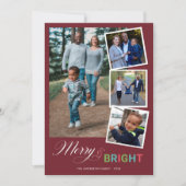 Vrolijk en helder, kleurrijk 4-fotokerst feestdagenkaart (Voorkant)