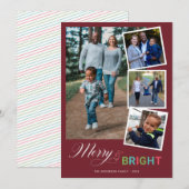 Vrolijk en helder, kleurrijk 4-fotokerst feestdagenkaart (Voorkant / Achterkant)