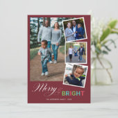 Vrolijk en helder, kleurrijk 4-fotokerst feestdagenkaart (Staand voorkant)