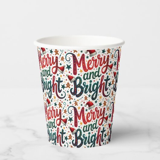 Vrolijk en helder kleurrijke feestelijke retrotypo papieren bekers (Voorkant)