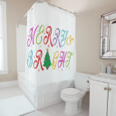 Vrolijk en helder kleurrijke kerstboom feestelijk douchegordijn (In situ)