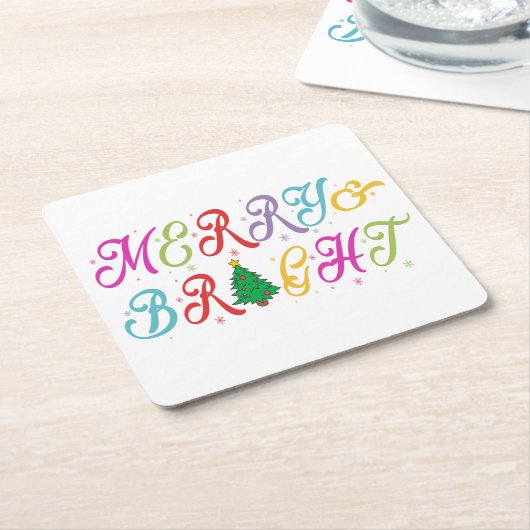 Vrolijk en helder kleurrijke kerstboom feestelijk kartonnen onderzetters (Schuin)