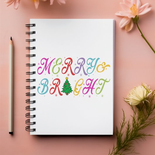 Vrolijk en helder kleurrijke kerstboom feestelijk notitieboek