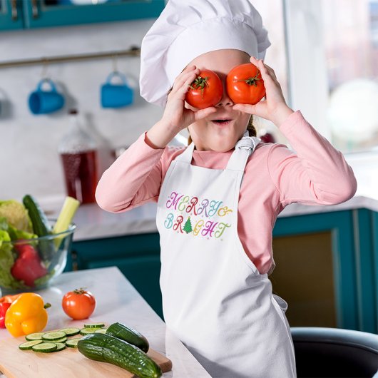 Vrolijk en helder kleurrijke kerstboom kinder schort