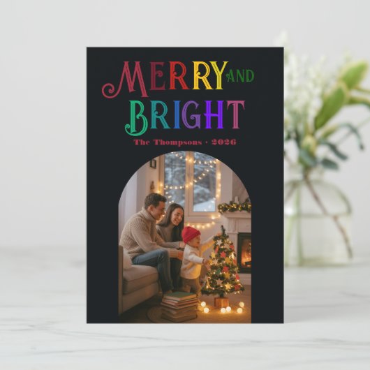 Vrolijk en helder kleurrijke kerstfoto feestdagenkaart (Staand voorkant)