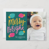 Vrolijk en helder kleurrijke kerstverlichting Foto Feestdagenkaart (Voorkant)