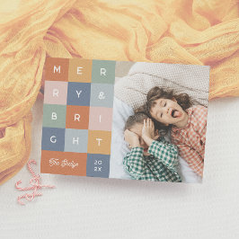 Vrolijk en helder kleurrijke moderne kerstfoto feestdagenkaart