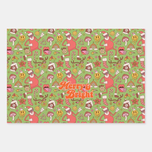 Vrolijk en helder | Kleurrijke retro kerstvakantie Inpakpapier Vel (Voorkant)