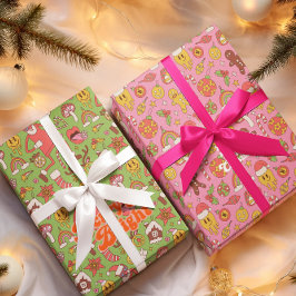Vrolijk en helder | Kleurrijke retro kerstvakantie Inpakpapier Vel