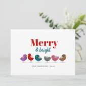 Vrolijk en helder kleurrijke vogels kerst feestdagenkaart (Staand voorkant)