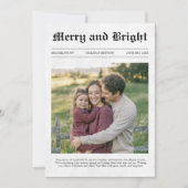 Vrolijk en helder krant Familie Foto Kerstmis Feestdagenkaart (Voorkant)